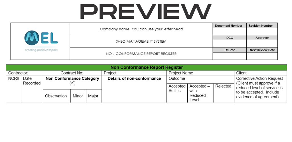 Non Conformance Report Register - Image 2