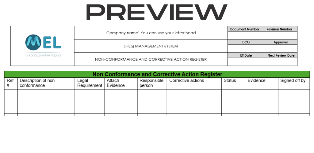 Non conformance and corrective action Register - Image 2